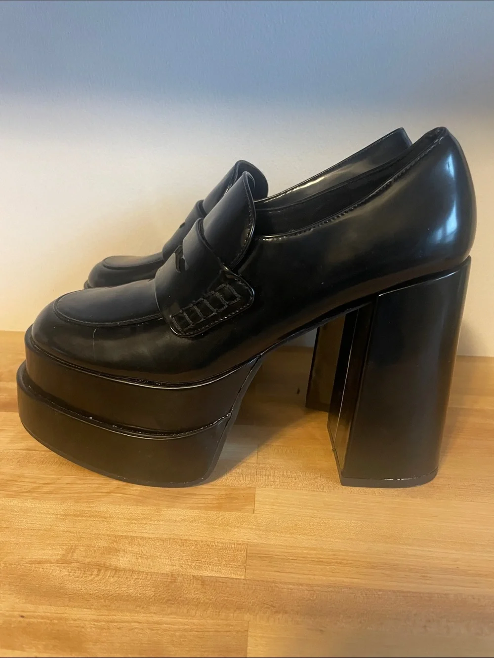 Forever 21 Black Patent Platform Penny Loafers